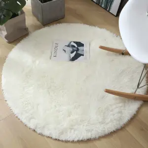 Fengjue พรมปูพื้น ขนปุยเทียม ขนเฟอร์เทียม ทรงกลม สําหรับตกแต่งบ้าน สีขาว